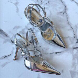 Larroudé Kris Silver Specchio Double Strap Pumps Size 8.5